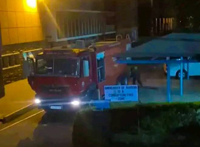 A screengrab of a video of the fire that broke out in the university on the night of Wednesday, January 16, 2025. VIDEO/https://www.facebook.com/search/top/?q=university%20of%20nairobi%20fire