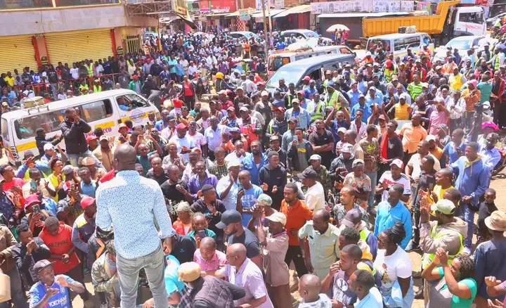 Manyatta MP Gitonga Mukunji address the celebrating crowd. PHOTO/Brian Malila