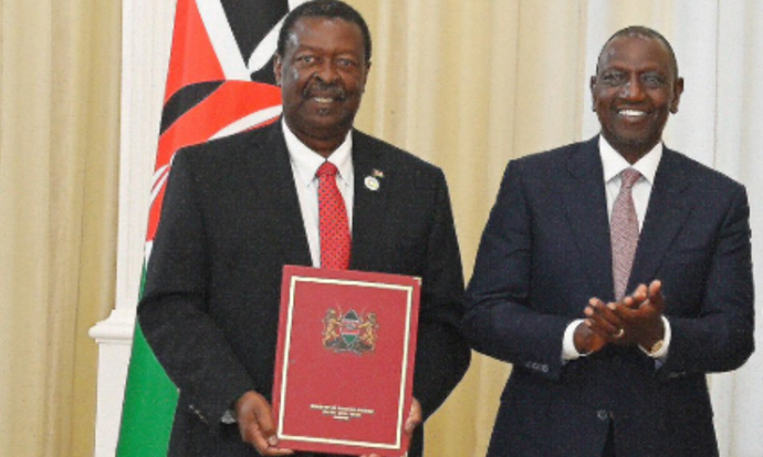 Prime Cabinet Secretary Musalia Mudavadi and President William Ruto during an official function on January 14, 2025. PHOTO/@WilliamsRuto/X