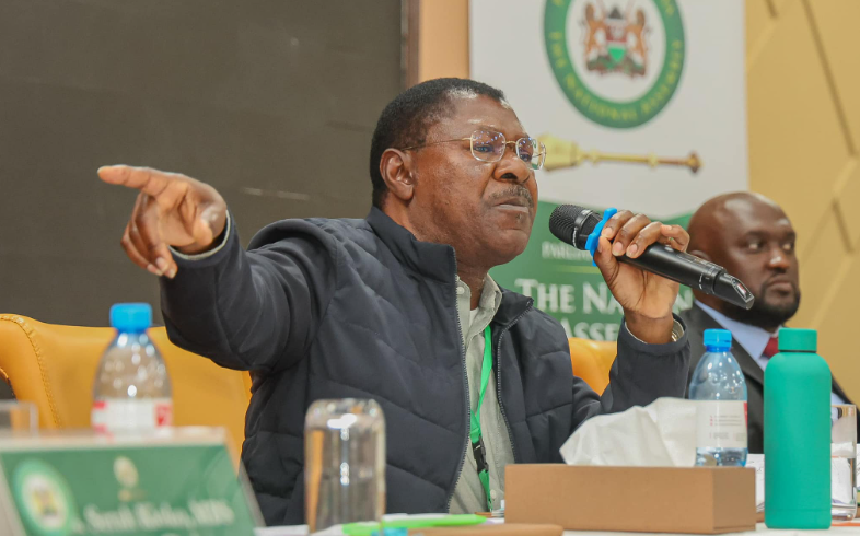 National Assembly Speaker Moses Wetang'ula gestures during the MPs retreat in Naivasha on January 30, 2025. PHOTO/https://web.facebook.com/SpeakerMosesMasikaWetangula