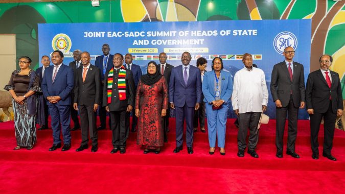 Presidents who attended the joint EAC- SADC summit in Tanzania on February 8, 2025. PHOTO/@WilliamsRuto/X