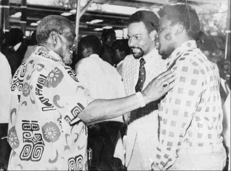 The late Leonard Mambo Mbotela meeting with Mzee Jomo Kenyatta. PHOTO/@OPLMKe/X