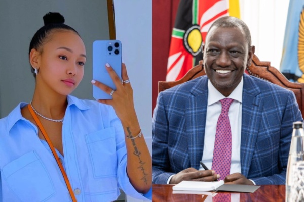 A photo collage of socialite Huddah Monroe and President William Ruto. PHOTOs/@huddahthebosschick/Instagram &@WilliamsRuto/X