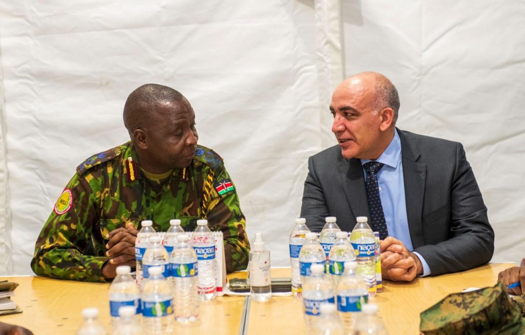 MSSM Force Commander Godfrey Otunge during a meeting with Spanish Ambassador to Haiti, Marco Antonio Penín Toledano. PHOTO/@MSSMHaiti/X