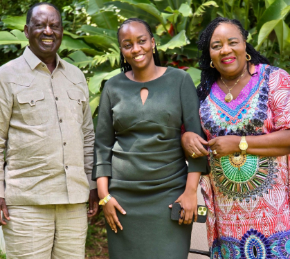 Raila Odinga and Jessica Magufuli and Ida Odinga posing for a photo on Sunday, February 9, 2025. PHOTO/@RailaOdinga/X