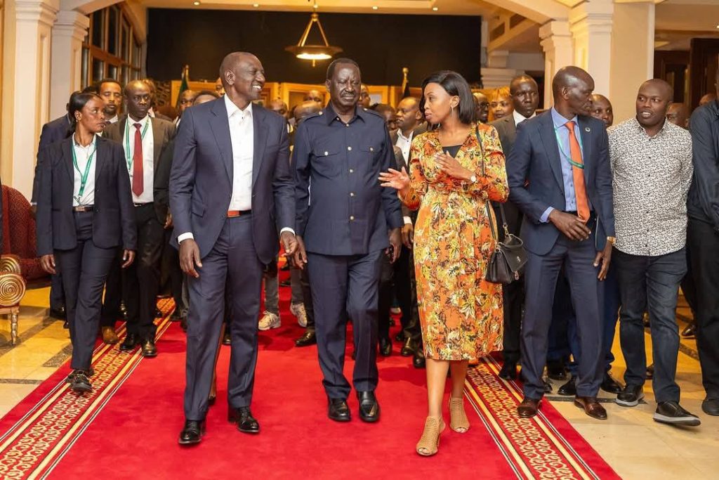 President William Ruto, Raila Odinga and Pauline Njoroge in Addis Ababa, Ethiopia on Saturday February 15, 2025. PHOTO/https://www.facebook.com/shikuh.njuguna