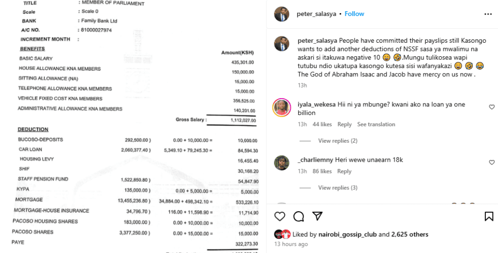 A post made by MP Peter Salasya on Tuesday, February 4, 2025, on Instagram. PHOTO/Screengrab by K24 Digital from @peter_salasya