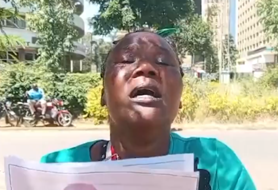 Jacinta Anyango, the mother of 12-year-old Kennedy Onyango who was shot dead during Gen Z protests, weeping outside the Milimani Law Courts on Thursday, February 27, 2025. PHOTO/Screengrab by K24 Digital/X