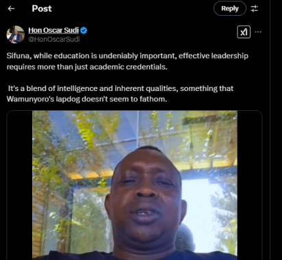 A post made by Kapseret MP Oscar Sudi on Thursday, February 20, 2025, on X. PHOTO/Screengrab by K24 Digital from @HonOscarSudi
