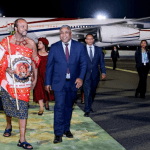 Eswatini Kingdom's King Mswati III arrives in Addis Ababa Ethiopia on Saturday, February 15, 2025. PHOTO/@mfaethiopia/X