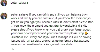 Screenshot of MP Peter Salasya's post about alcoholism