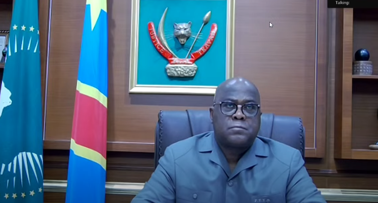 DRC president Felix Tshisekedi virtually attends the SADC-EAC joint summit on DRC conflict on February 8, 2025. Screengrab of Youtube video of EAC