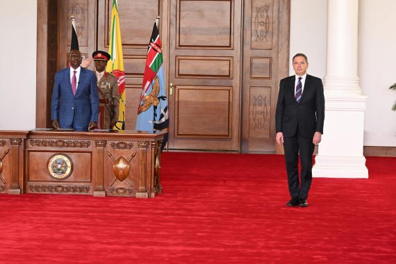 Ruto with George Psiachas, the Ambassador for Greece at State House in Nairobi on Wednesday, March 5, 2025. PHOTO/@WilliamsRuto/X