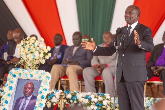 President William Ruto at Chebukati's funeral service on Saturday, March 8, 2025. PHOTO/https://www.facebook.com/williamsamoei