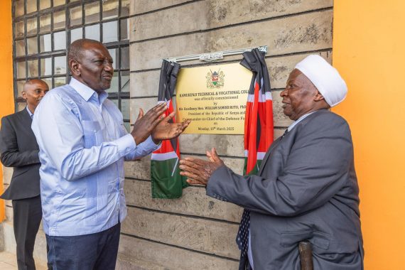 President William Ruto officially commissions the Kamukunji Technical and Vocational College on Monday, March 10, 2025. PHOTO/https://www.facebook.com/williamsamoei
