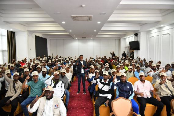 Labour CS Alfred Mutua sees off successful recruits of security Guards trainees for the State of Qatar on February 5, 2025. PHOTO/@DrAlfredMutua/X