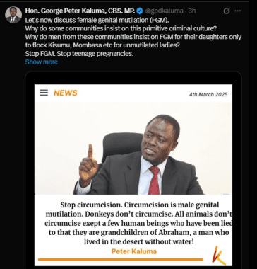 A post was shared by MP Peter Kaluma on X on Wednesday, March 5, 2025. PHOTO/ Screengrab by K24 Digital from @gpdkaluma