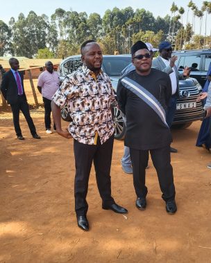 Trans Nzoia Governor George Natembeya and his Bungoma counterpart Ken Lusaka at the funeral of former IEBC chair Wafula Chebukati on Saturday, March 8, 2025.