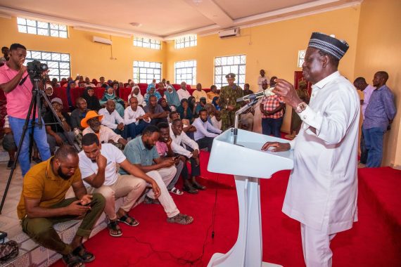 Raila Odinga addresses a gathering in Wajir on Wednesday March 5, 2025, seeking their views on his political future. PHOTO/@RailaOdinga/X