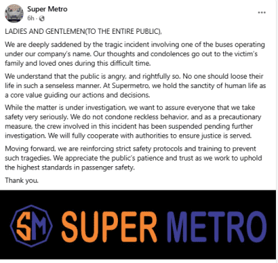 A statement posted by Super Metro Sacco on March 12, 2025. PHOTO/https://web.facebook.com/SuperMetroLtd