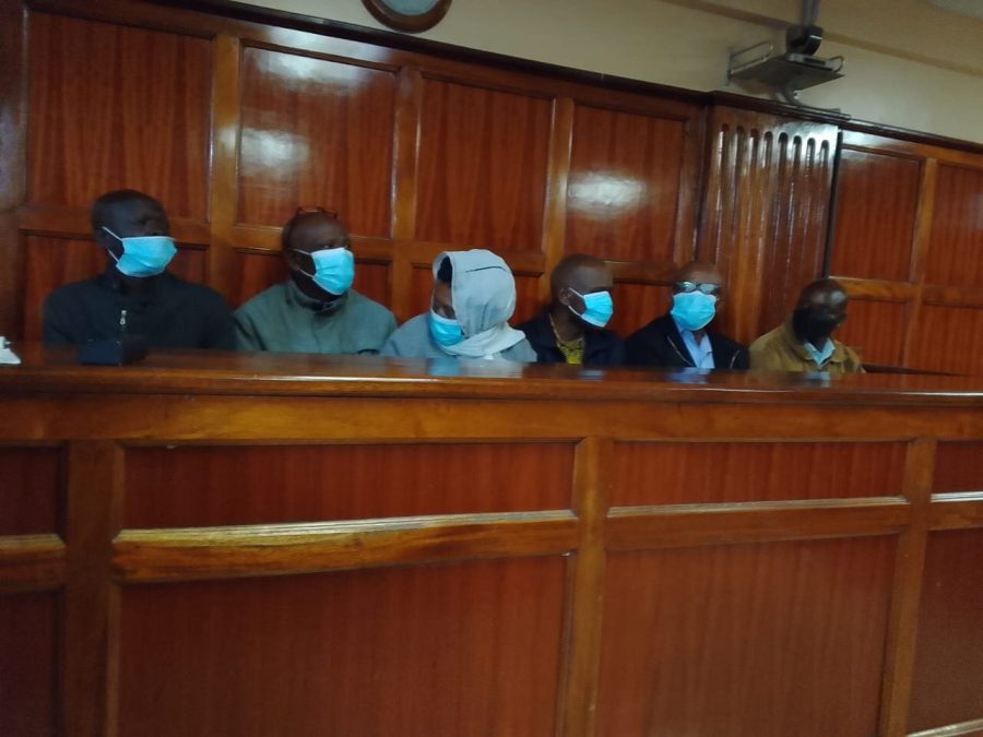 Some of the officers linked to death of Baby Pendo when they appeared before Lady Justice Margaret Muigai at the Milimani High Court on Monday, May 5, 2025. PHOTO/Zipporah Ngwatu