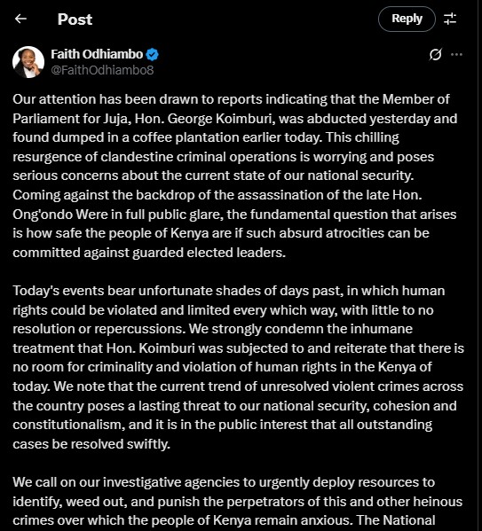 Part of the statement shared by LSK President Faith Odhiambo on Monday, May 26, 2025. PHOTO/Screengrab by K24 Digital/@FaithOdhiambo8/X