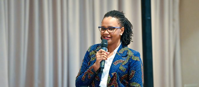 Diaspora PS Roseline Njogu addressing Kenyan professionals, community leaders and industry pioneers during a fireside chat on Thursday evening, May 1, 2025, in Doha, Qatar. PHOTO/@Diaspora_KE/X