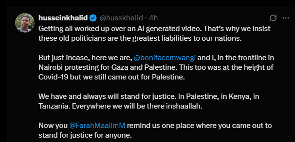 A post shared by Hussein Khalid on his X account. PHOTO/Screengrab by K24 Digital from @husskhalid