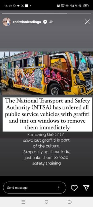 Winnie Odinga's statement raising concern about NTSA's directive