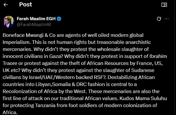 Statement by Daadab MP Farah Maalim on Saturday, May 24, 2025. PHOTO/A screengrab by K24 Digital from a post by @FarahMaalimM