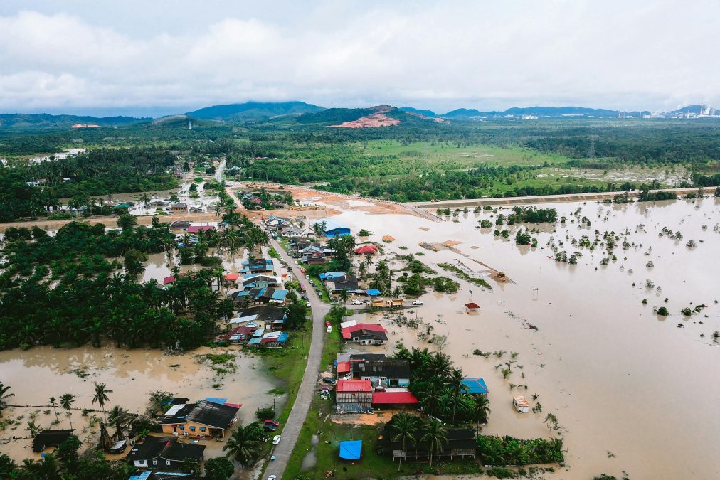 A flooded village after heavy rains