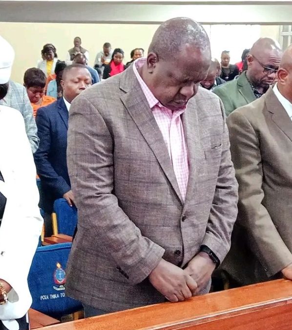 A photo of fred Matiang'i will in a churxch service in Thika. PHOTO//https://web.facebook.com/photo/?fbid=4013736378845423&set=a.1380616025490818