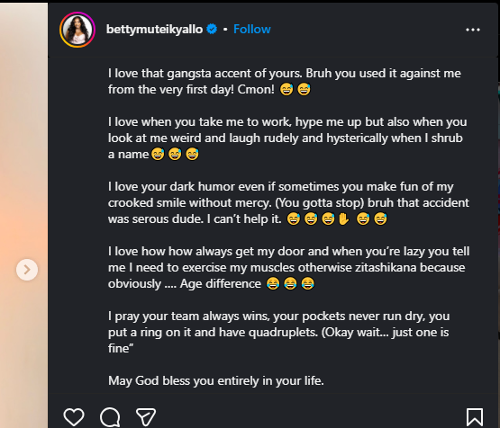 A post shared by Betty Kyallo on Saturday, June 14, 2025, on her Instagram. PHOTO/Screengrab by K24 Digital from @bettymuteikyallo