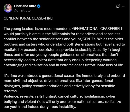 Part of the statement shared by Charlene Ruto on Friday June 20, 2025. PHOTO/screengrab by K24 Digital/@charlruto/X