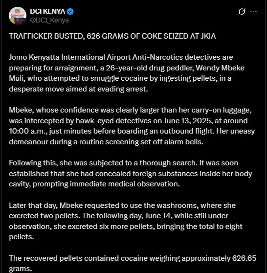 Part of the statement shared by DCI on Sunday June 15, 2025. PHOTO/screengrab by K24 Digital/@DCI_Kenya/X