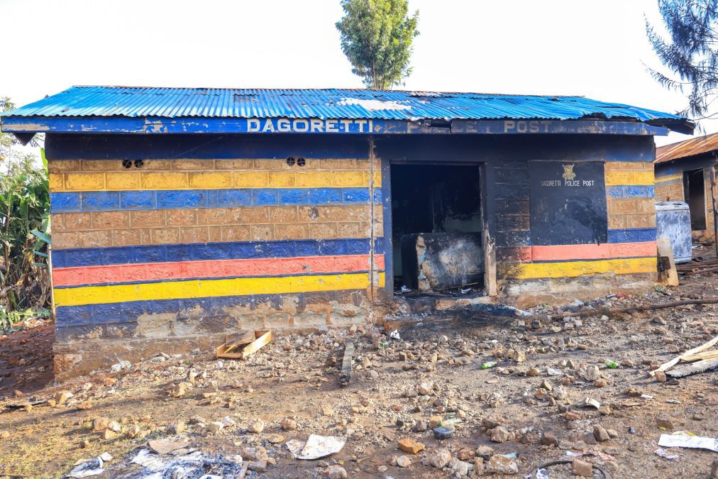 Dagoretti Police Post in ruins after being set ablaze during Gen Z protests on June 25, 2025. PHOTO/@NPSOfficial_KE/X