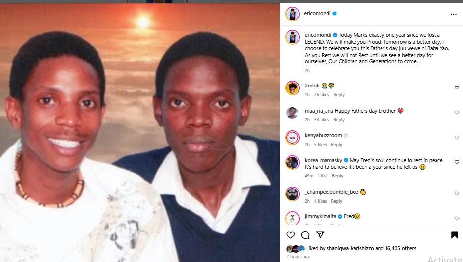 Eric Omondi's emotional Father’s Day tribute to his late brother Fred on the first anniversary 