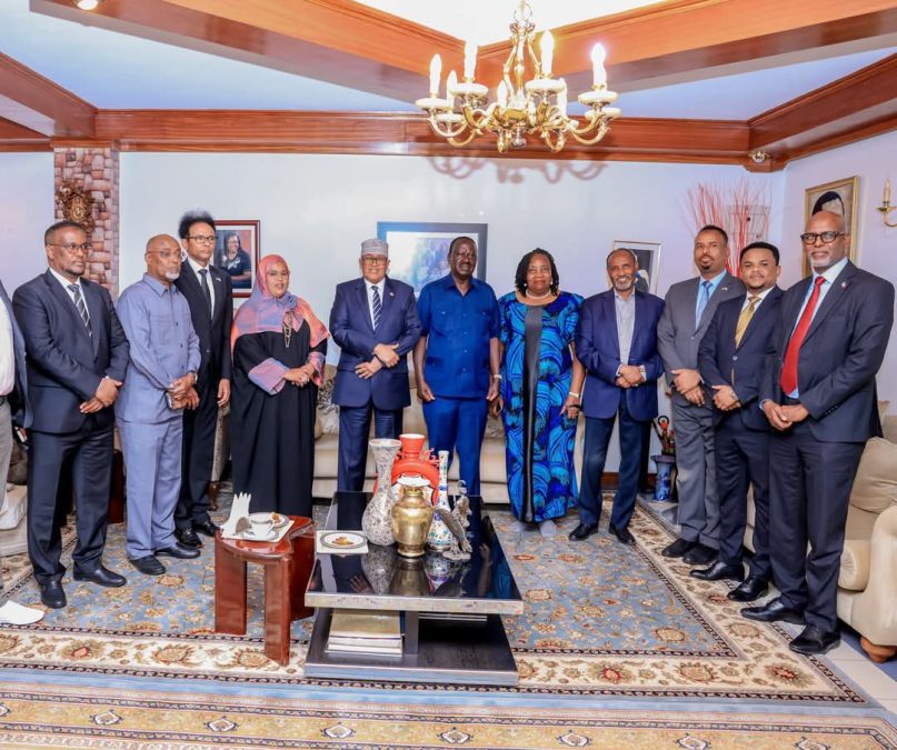 Raila Odinga,the President of the Republic of Somaliland, Abdirahman Mohamed Abdillahi (Irro) with other officials after hosting them in Nairobi. PHOTO/@Presidencysl_/X