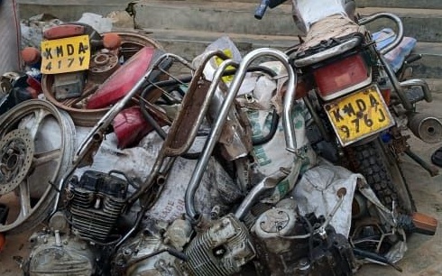 Motorcycle parts recovered during a police raid in Kilifi County on June 2, 2025. PHOTO/@NPSOfficial_KE/X