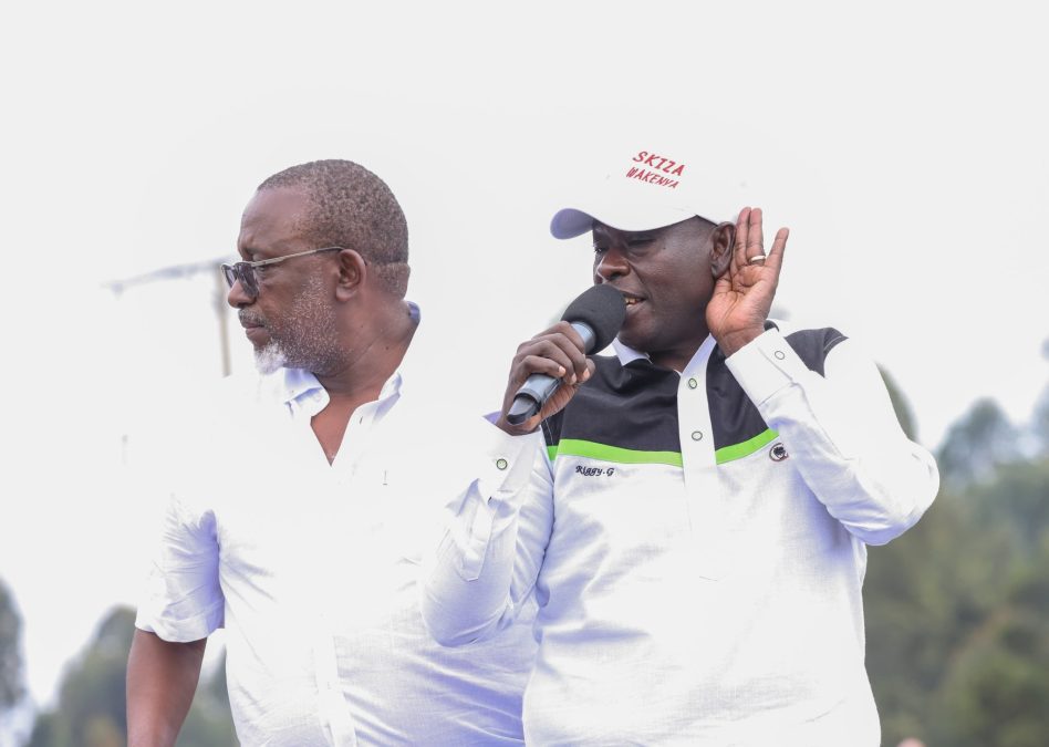 Former Deputy President Rigathi Gachagua and former Agriculture CS Mithika Linturi during a visit to Maua Town, Igembe South, Meru County, on June 21, 2025. PHOTO/@rigathi/X