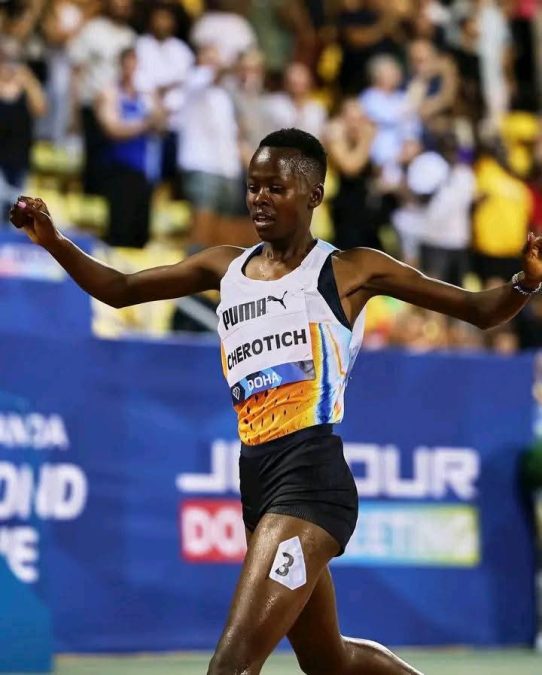 Faith Cherotich in action during the women’s 3000m steeplechase at a past race. PHOTO/@EstherPassaris/X