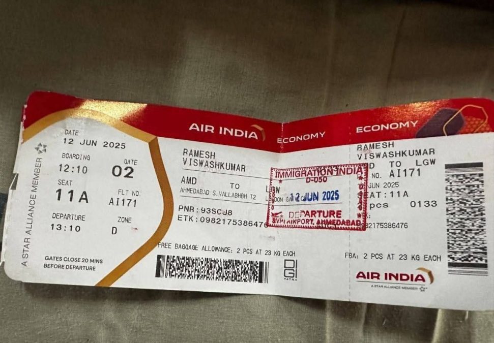 Airticket of British national Vishwashkumar Ramesh, the sole survivor of the Air India crash. PHOTO/@piersmorgan/X