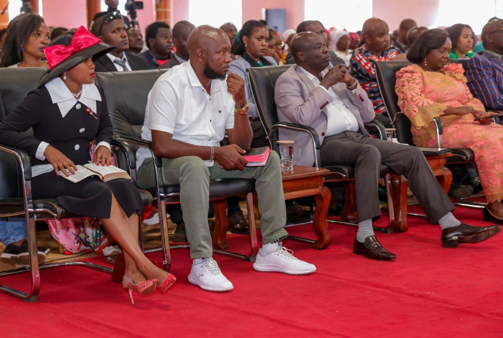 Rigathi Gachagua, accompanied by his spouse Pastor Dorcas Rigathi, and other leaders, during a church service at Kagio Holy Spirit Church in Mwea, Kirinyaga County, on Sunday, June 15, 2025. PHOTO/@rigathi/X