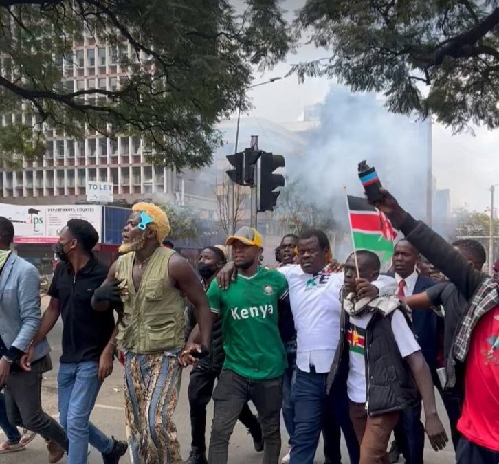 Senator Okiya omtatah joining protestors in Nairobi CBD.