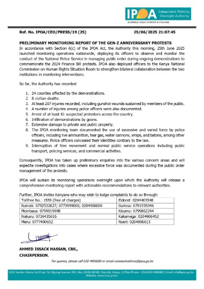 IPOA's preliminary findings on June 25 memorial demos