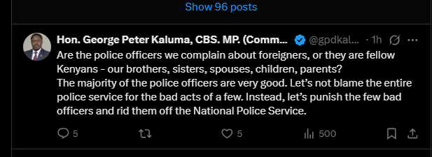 A post shared by MP Kaluma on Monday, June 23, 2025, on his X account. PHOTO/Screengrab by K24 Digital from @gpdkaluma