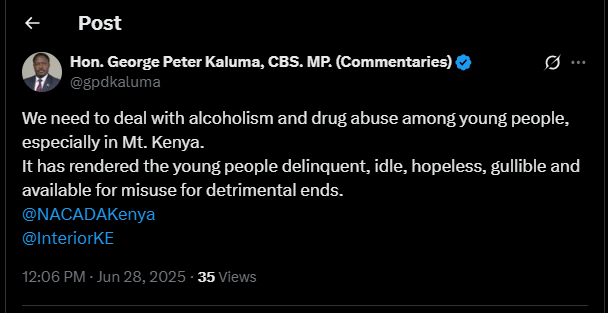 A post shared by Peter Kaluma on Saturday, June 28, 2025. PHOTO/Screengrab by K24 Digital from @gpdkaluma
