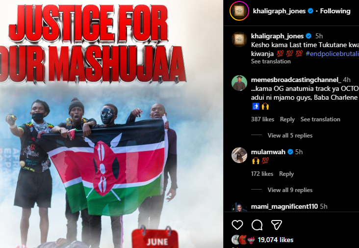A post shared by Khaligraph Jones on Tuesday, June 24, 2025, on his Instagram page. PHOTO/Screengrab by K24 Digital from @khaligraph_jones