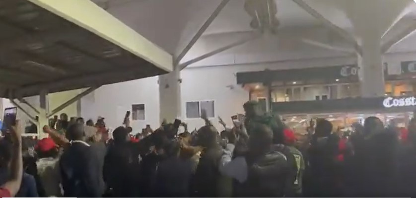 Matiang'i supporters welcoming him at JKIA on Thursday night, June 19,2025