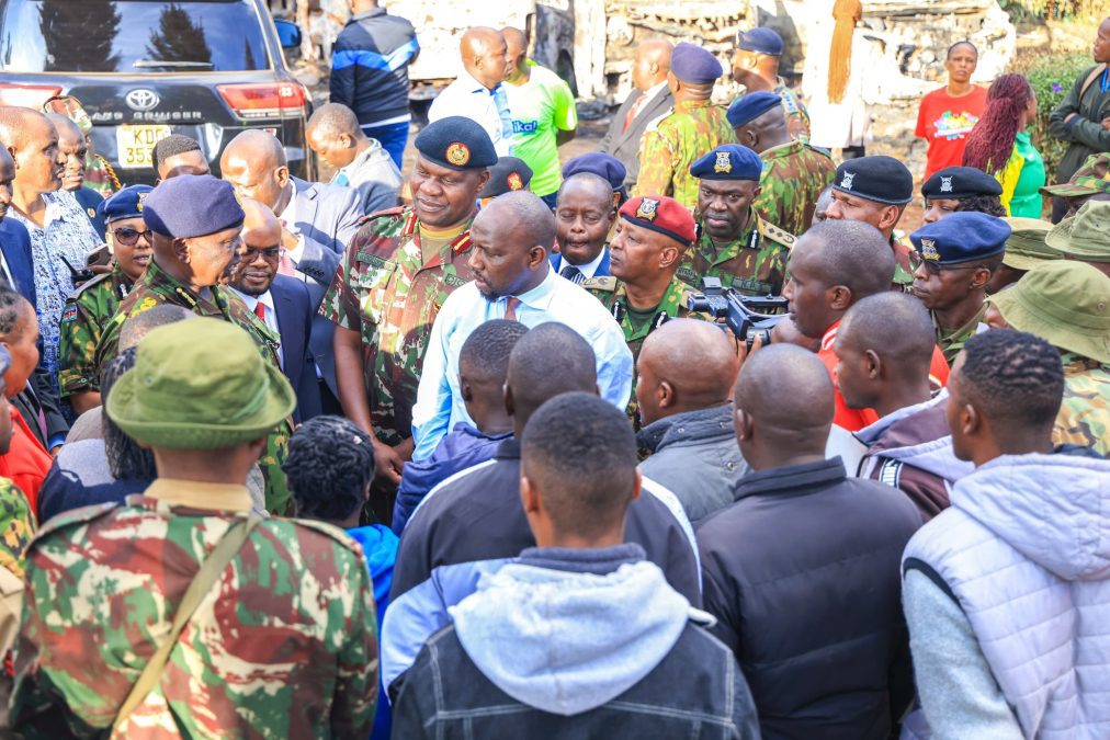Interior CS Kipchumba Murkomen, accompanied by Inspector General of Police Douglas Kanja together with other senior cops and government officials, assesses the aftermath of the unrest in parts of Nairobi on Thursday, June 26, 2025. PHOTO/@NPSOfficial_KE/X